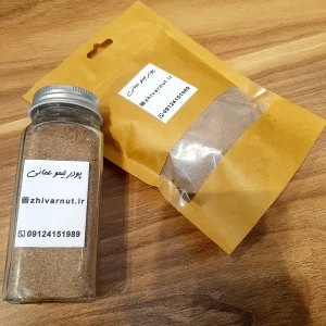 zhivar-premium-dried-lime-powder-glass-and-pouch پودر لیمو عمانی ممتاز ژیوار - در بسته بندی بهداشتی پاکتی و شیشه ای .