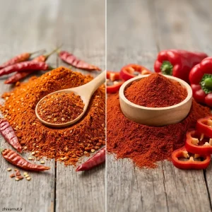 بررسی تفاوت پودر فلفل قرمز و پاپریکا در آشپزی از نظر طعم، رنگ و میزان تندی.
